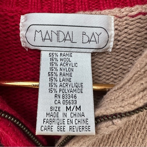 Mandal Bay Patchwork Tree Knit Sweater Red Brown Beige Fall Y2K Cottagecore M - Picture 3 of 10